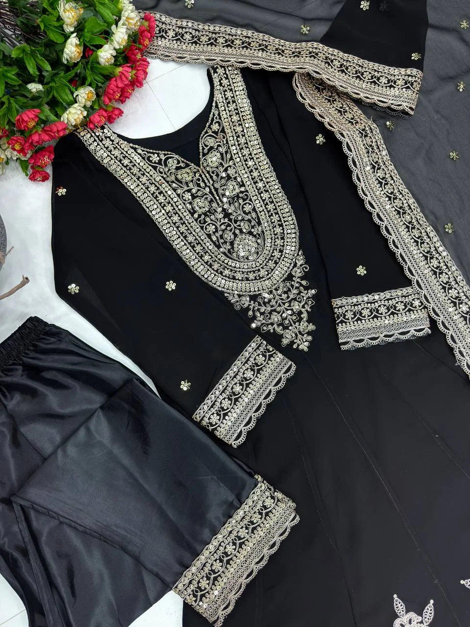 Classic Eid Collection Faux Georgette Top & Palazzo with Dupatta