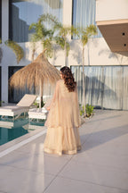 Beige Lehenga Shrug Set with Embroidered Blouse for Wedding Glam