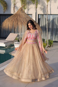 Beige Lehenga Shrug Set with Embroidered Blouse for Wedding Glam
