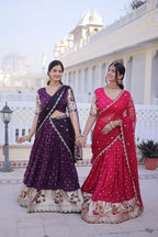 Festive Dola Silk Lehenga Choli with Meena Weaving & Lace Work Dupatta