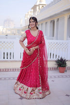 Festive Dola Silk Lehenga Choli with Meena Weaving & Lace Work Dupatta