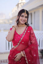 Festive Dola Silk Lehenga Choli with Meena Weaving & Lace Work Dupatta