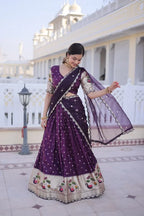 Festive Dola Silk Lehenga Choli with Meena Weaving & Lace Work Dupatta