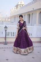 Festive Dola Silk Lehenga Choli with Meena Weaving & Lace Work Dupatta
