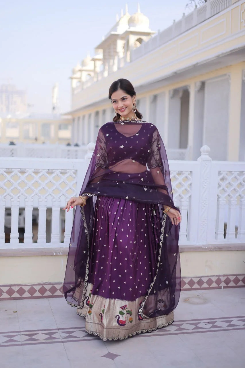 Festive Dola Silk Lehenga Choli with Meena Weaving & Lace Work Dupatta