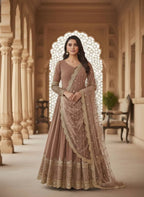 Premium Faux Georgette Embroidered Party Wear Gown with Net Dupatta