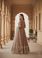 Premium Faux Georgette Embroidered Party Wear Gown with Net Dupatta