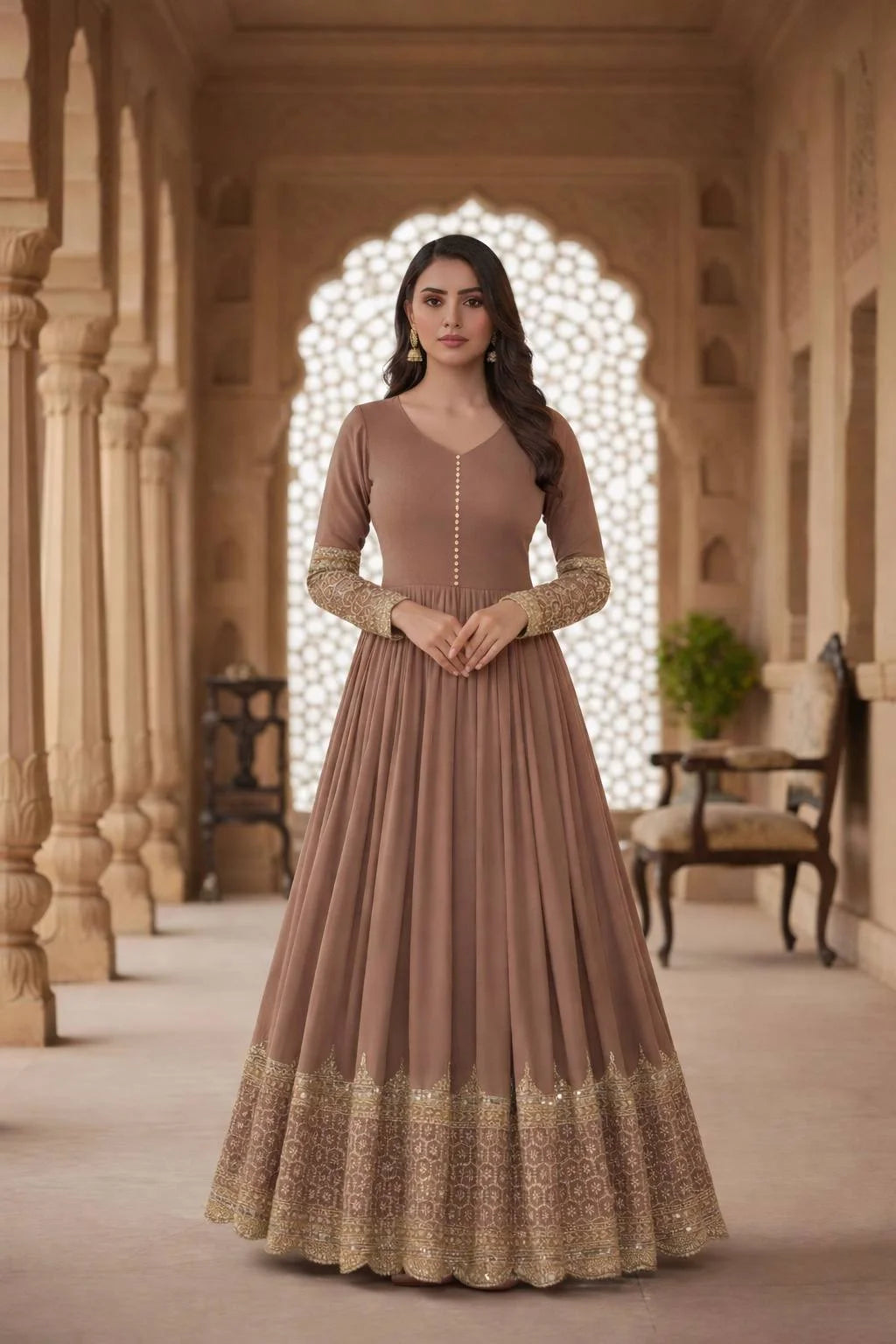 Premium Faux Georgette Embroidered Party Wear Gown with Net Dupatta