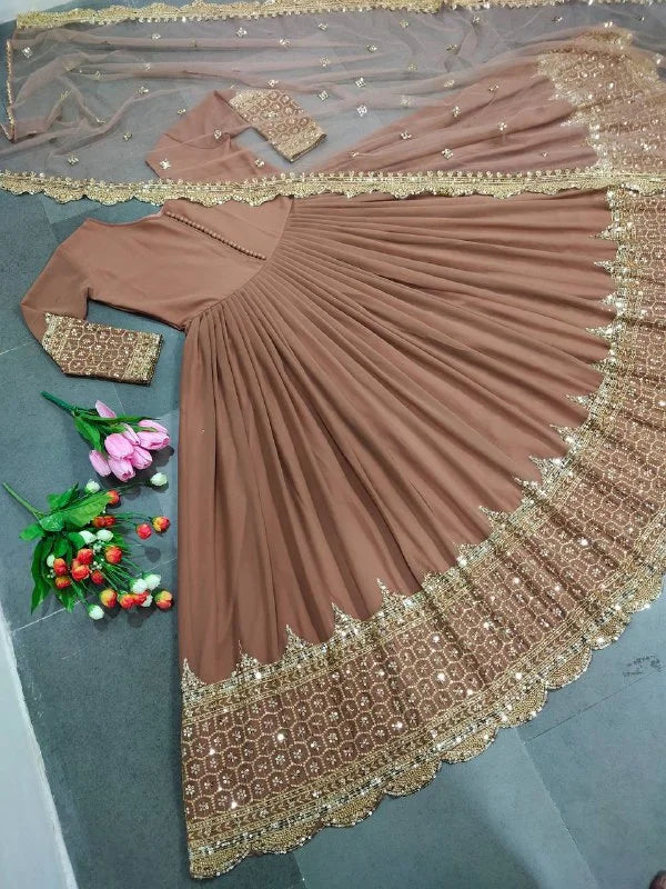 Premium Faux Georgette Embroidered Party Wear Gown with Net Dupatta