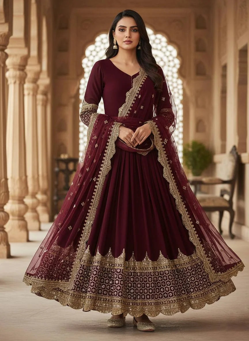 Stylish Georgette Embroidered Gown with Sequence Work Dupatta