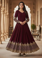 Stylish Georgette Embroidered Gown with Sequence Work Dupatta