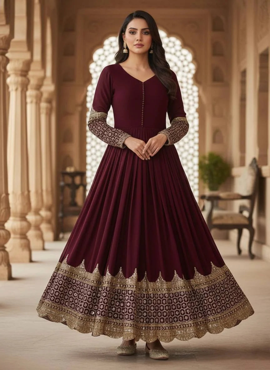 Stylish Georgette Embroidered Gown with Sequence Work Dupatta