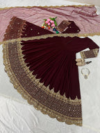 Stylish Georgette Embroidered Gown with Sequence Work Dupatta
