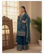 Premium Jimmy Choo Embroidered Top Sharara Set with Dupatta