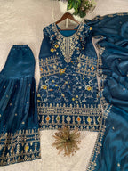 Premium Jimmy Choo Embroidered Top Sharara Set with Dupatta