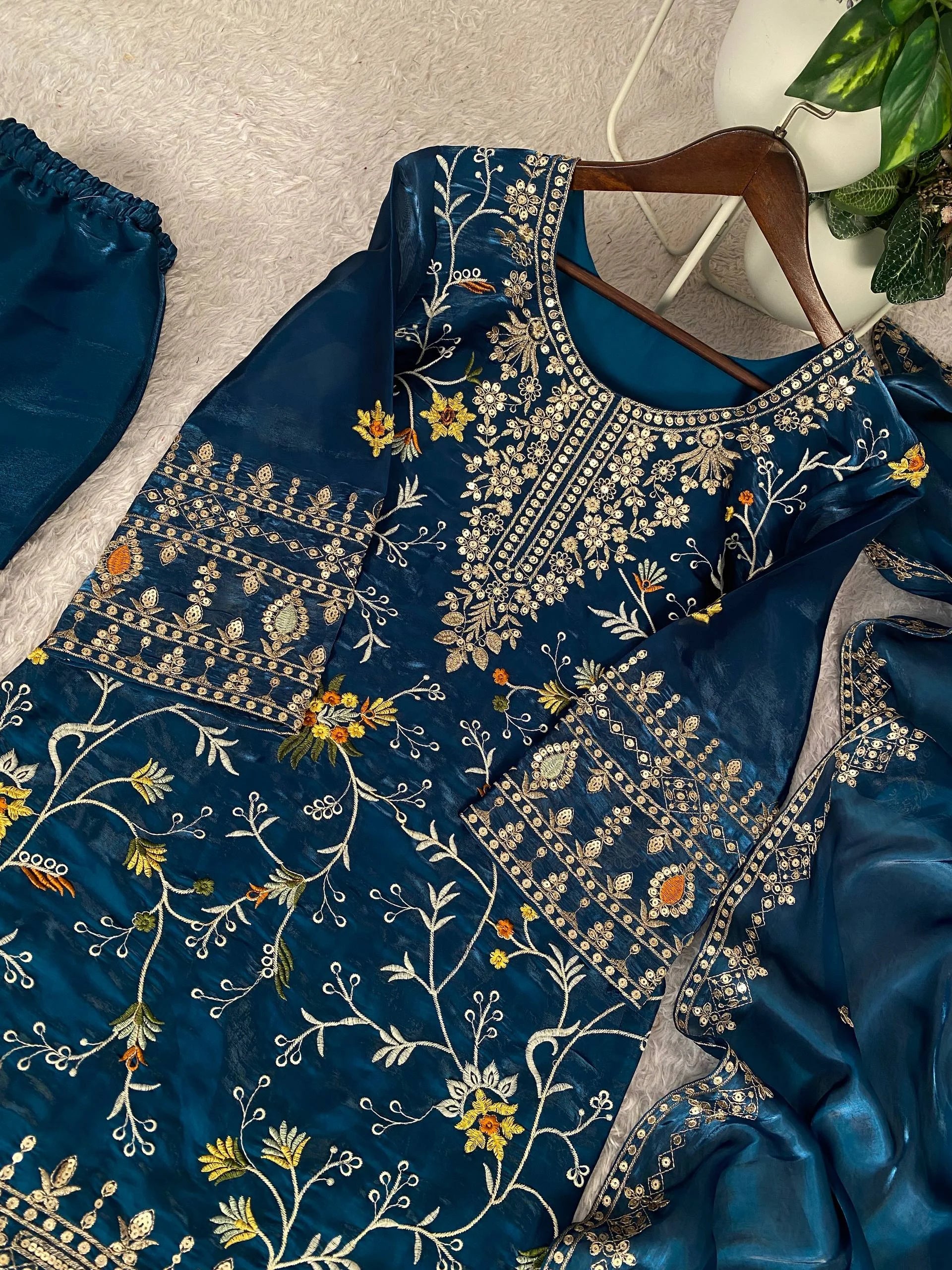 Premium Jimmy Choo Embroidered Top Sharara Set with Dupatta
