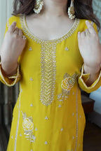 Elegant Yellow Kurti Gharara Suit with Beads & Heavy Embroidery for Eid