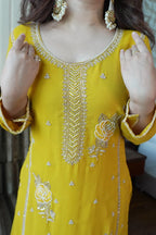 Elegant Yellow Kurti Gharara Suit with Beads & Heavy Embroidery for Eid