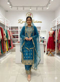 Graceful Eid Wear Chinon Embroidered Top Plazzo Set with Butterfly Net Dupatta