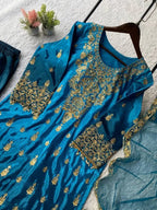 Graceful Eid Wear Chinon Embroidered Top Plazzo Set with Butterfly Net Dupatta
