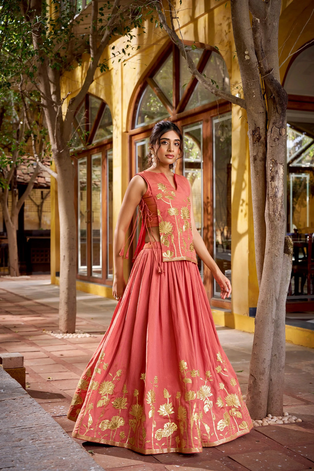 Pure Shimmer Embroidered Lehenga Set with Overlay Top & Stitched Blouse