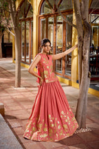 Pure Shimmer Embroidered Lehenga Set with Overlay Top & Stitched Blouse