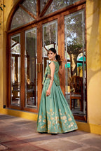Pure Shimmer Embroidered Lehenga Set with Overlay Top & Stitched Blouse