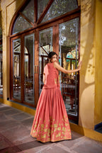 Pure Shimmer Embroidered Lehenga Set with Overlay Top & Stitched Blouse