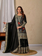 Luxury Chinon Silk Sharara Palazzo Outfit – Dupatta with Lace Work