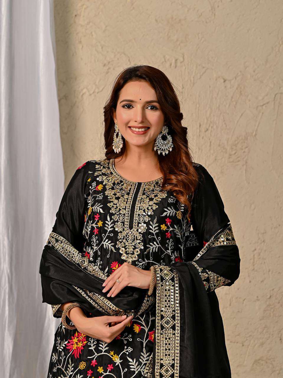 Luxury Chinon Silk Sharara Palazzo Outfit – Dupatta with Lace Work