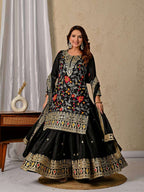 Luxury Chinon Silk Sharara Palazzo Outfit – Dupatta with Lace Work