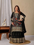 Luxury Chinon Silk Sharara Palazzo Outfit – Dupatta with Lace Work