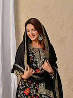 Luxury Chinon Silk Sharara Palazzo Outfit – Dupatta with Lace Work