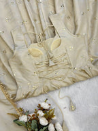 Premium Cosmos Gold Embroidery Gown Set with Elastic Pant & Fancy Dupatta