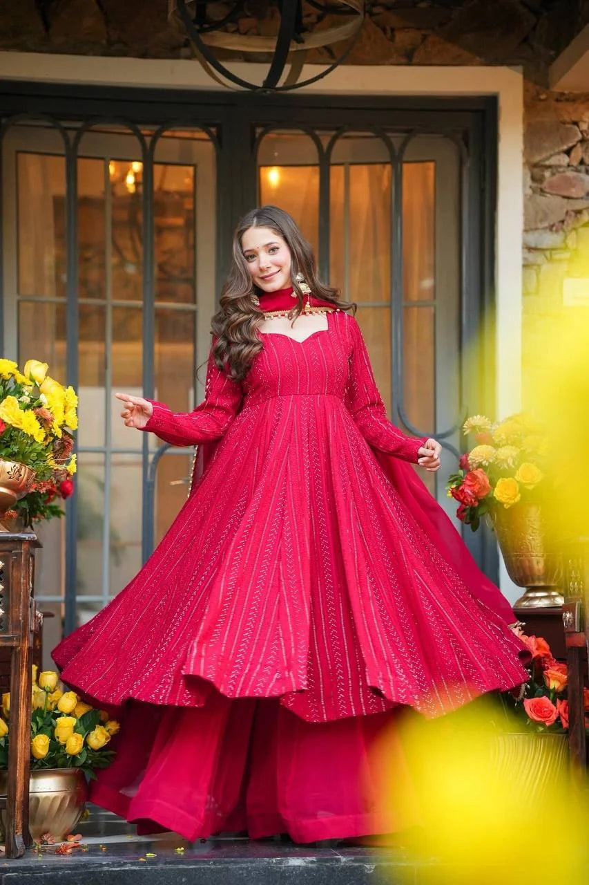 Luxury Blooming Georgette Full Sleeve Anarkali Set with Plazzo