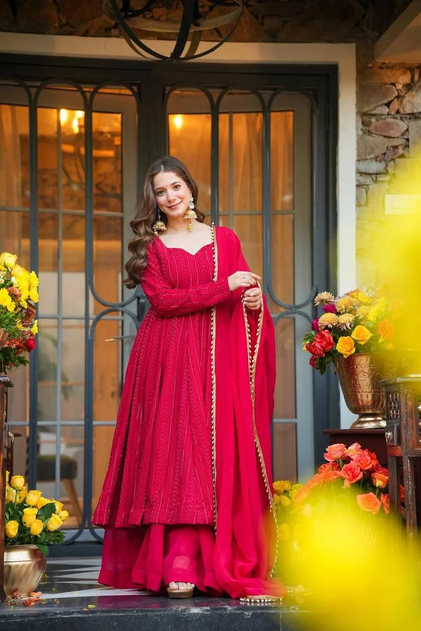 Luxury Blooming Georgette Full Sleeve Anarkali Set with Plazzo