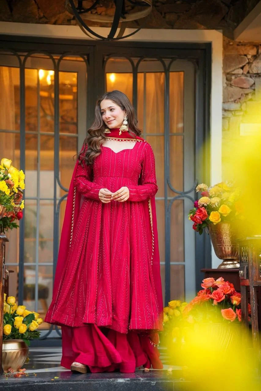 Luxury Blooming Georgette Full Sleeve Anarkali Set with Plazzo