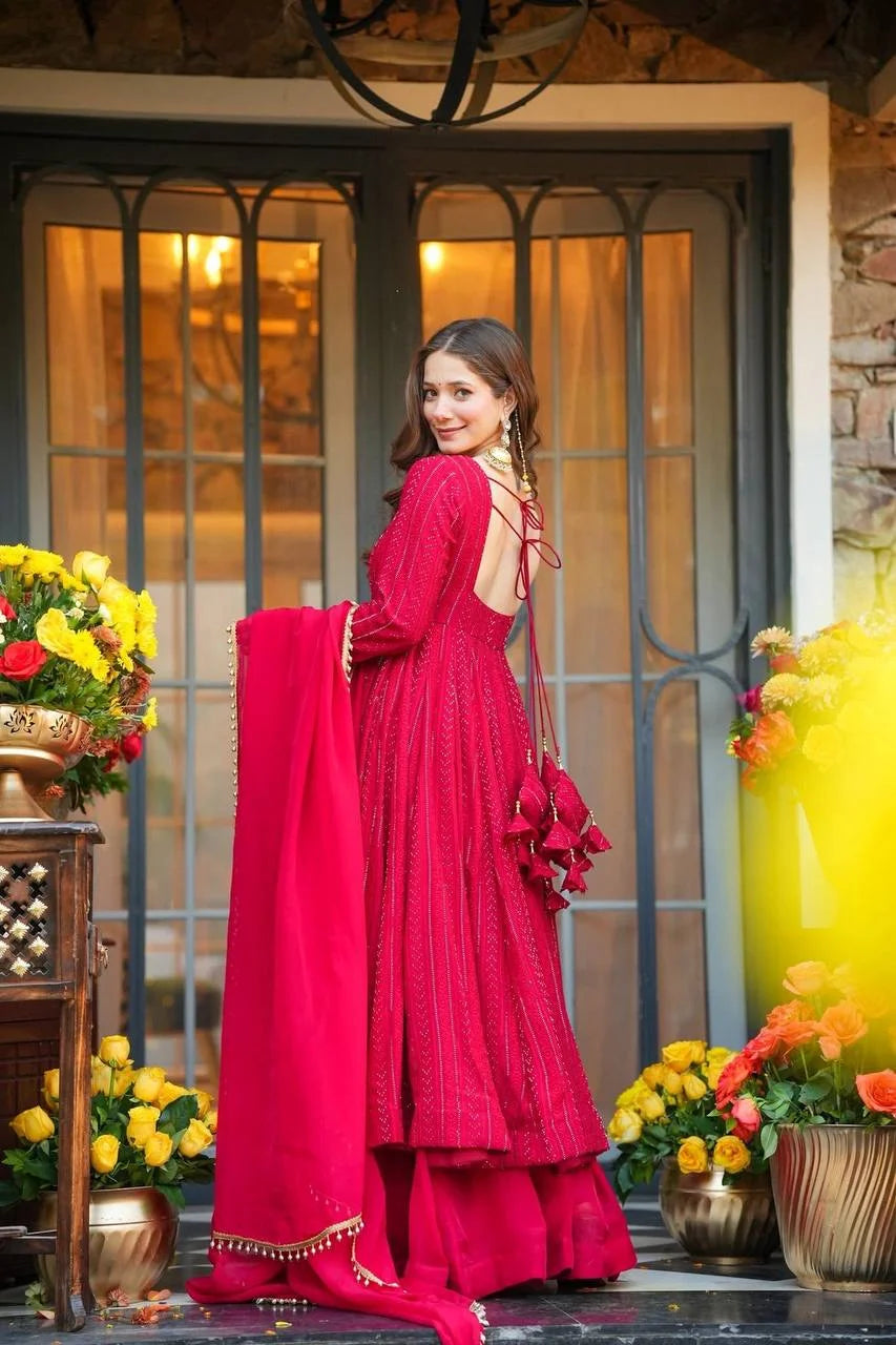 Luxury Blooming Georgette Full Sleeve Anarkali Set with Plazzo
