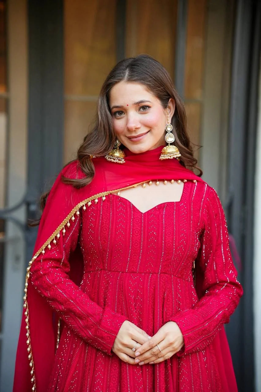 Luxury Blooming Georgette Full Sleeve Anarkali Set with Plazzo