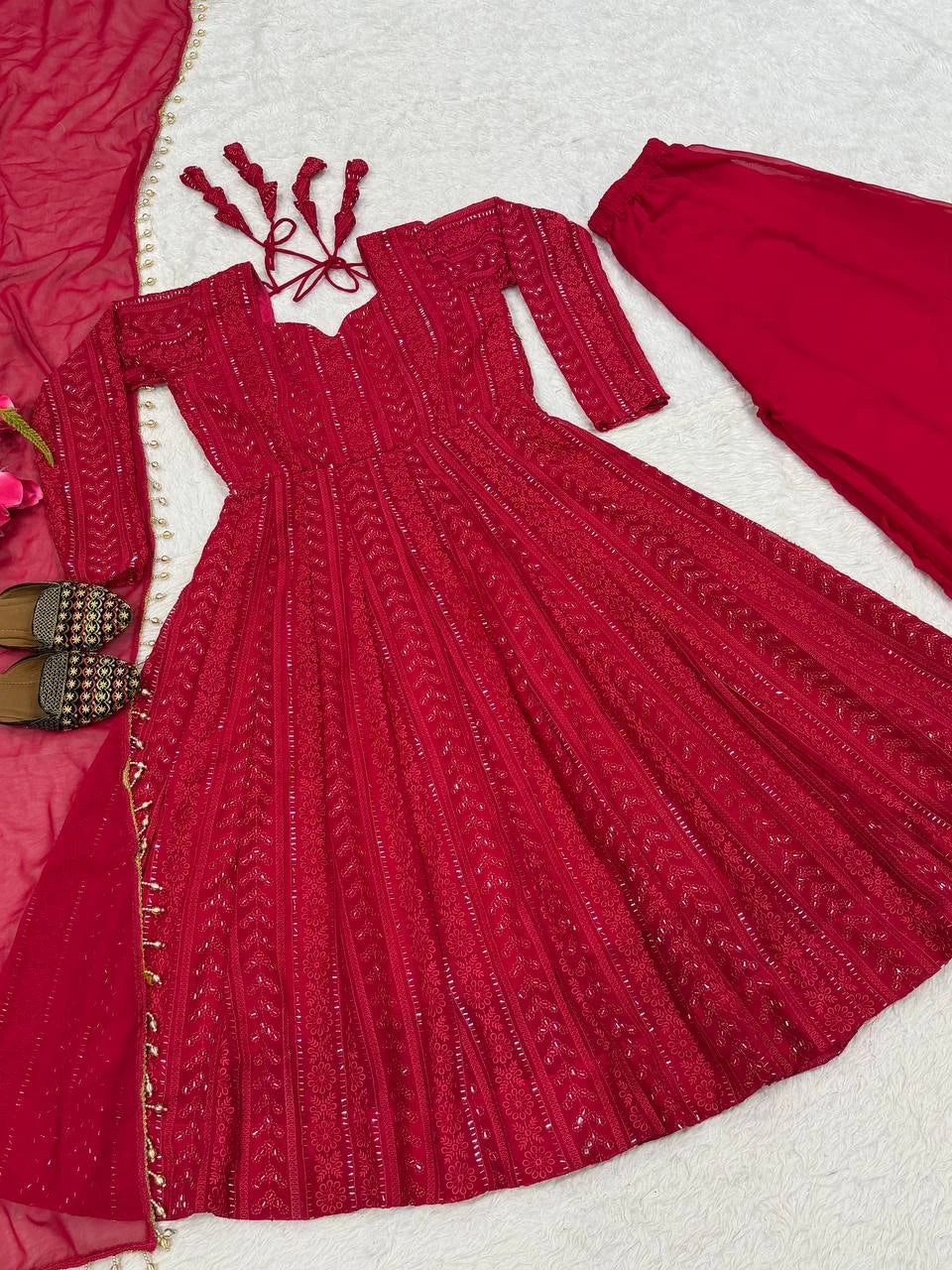 Luxury Blooming Georgette Full Sleeve Anarkali Set with Plazzo