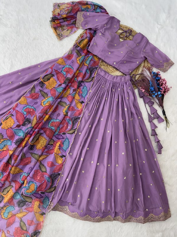 Purple Lehenga Set with Printed Dupatta – Perfect Wedding Glam Look