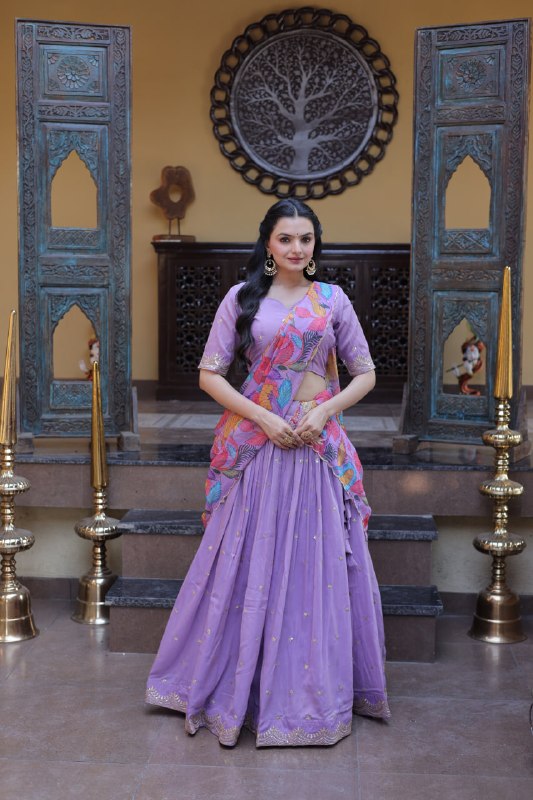 Purple Lehenga Set with Printed Dupatta – Perfect Wedding Glam Look
