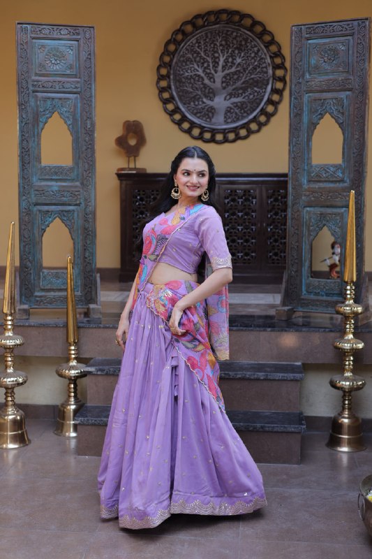 Purple Lehenga Set with Printed Dupatta – Perfect Wedding Glam Look