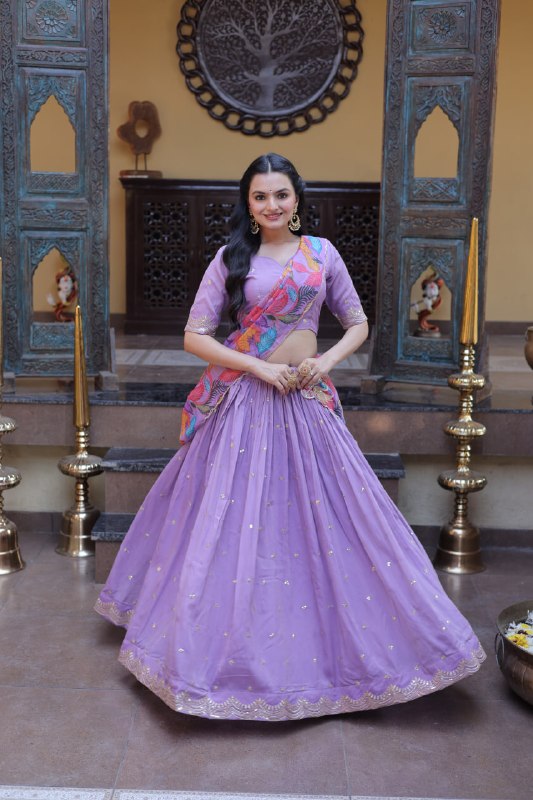 Purple Lehenga Set with Printed Dupatta – Perfect Wedding Glam Look