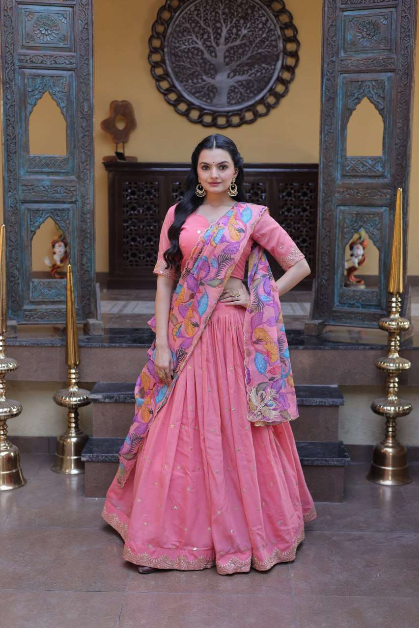 Designer Pink Lehenga with Floral Dupatta for Festive Perfection