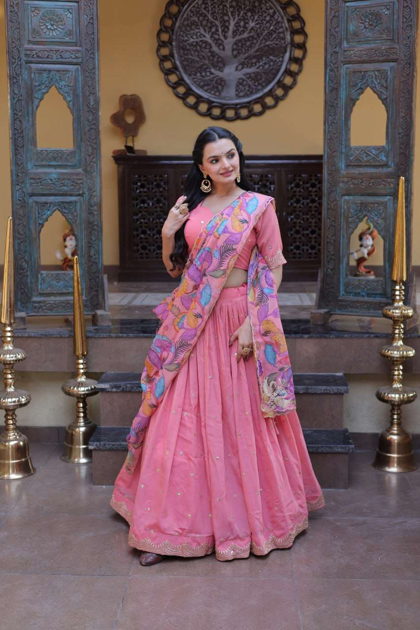 Designer Pink Lehenga with Floral Dupatta for Festive Perfection