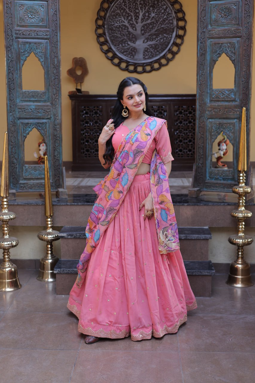 Designer Pink Lehenga with Floral Dupatta for Festive Perfection