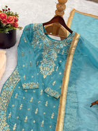 Royal Eid Look GMY Silk Embroidered Top with Printed Sharara & Dupatta