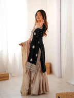 Chinon Silk Top Sharara Set with Coding Sequence & Pearl Work Dupatta