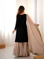 Chinon Silk Top Sharara Set with Coding Sequence & Pearl Work Dupatta